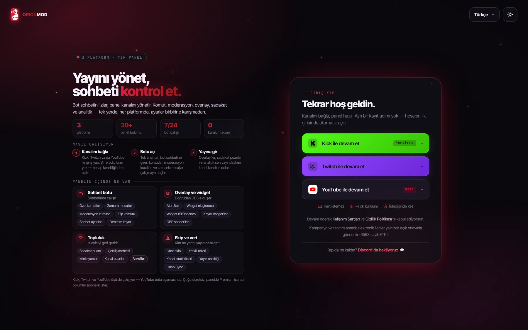 OrionMod yayın paneli